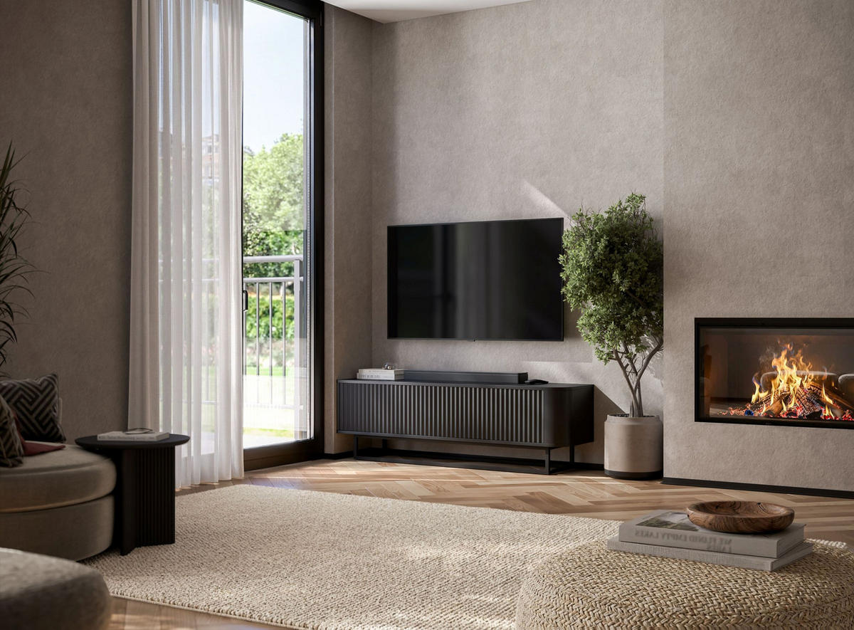 TV STOLÍK Aurora čierny matný 140 cm s kovovým rámom - čierna/zlatá, kov/kompozitné drevo (140/44/35cm) - Meble Lindner