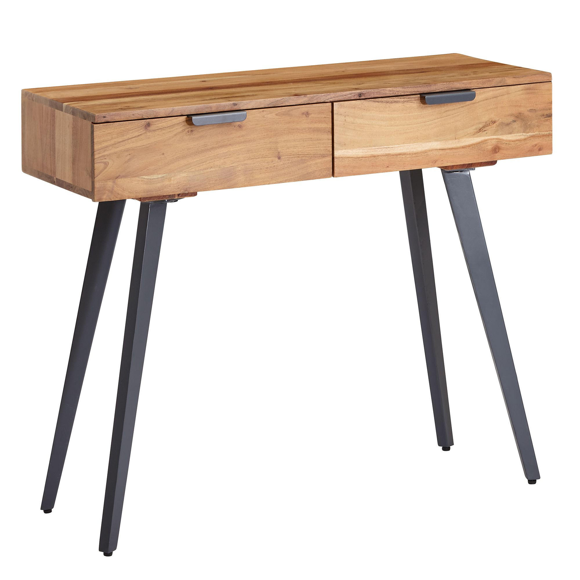 KONSOLENTISCH – Akazie Massivholz/Metall, 90x78x36 cm, mit Schubladen, modern - Grau/Akaziefarben, Holz/Metall (90/36/78cm) - KADIMA DESIGN