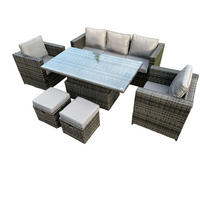 GARTENTISCHGRUPPE Polyrattan 7-Sitzer - Dunkelgrau/Grau, Glas/Kunststoff - Fimous