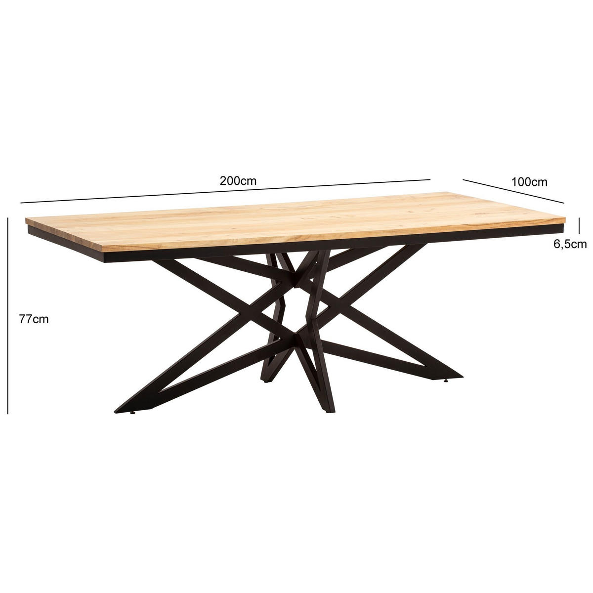 ESSZIMMERTISCH – Akazie Massivholz Metall 200x100x77 cm Sterngestell - Schwarz/Akaziefarben, Holz/Metall (100/200/77cm) - KADIMA DESIGN