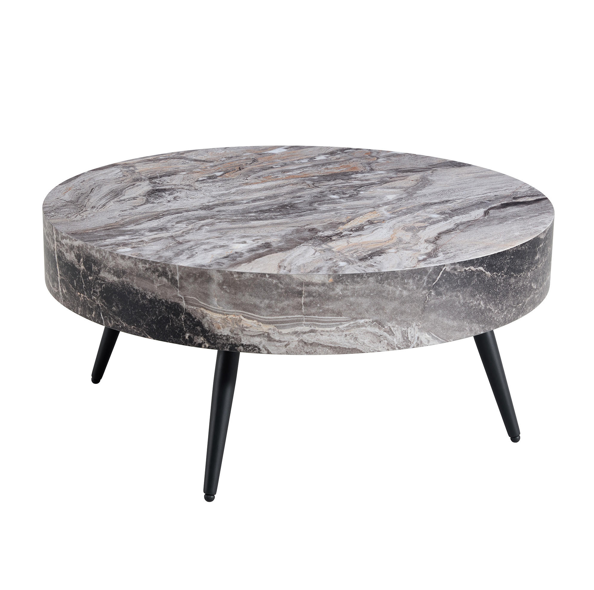 COUCHTISCH 70 cm aus Grau/Schwarz aus MDF und Metall mit verstellbaren Füßen - Schwarz, Holzwerkstoff (70/70/35.5cm) - OKMYHOME