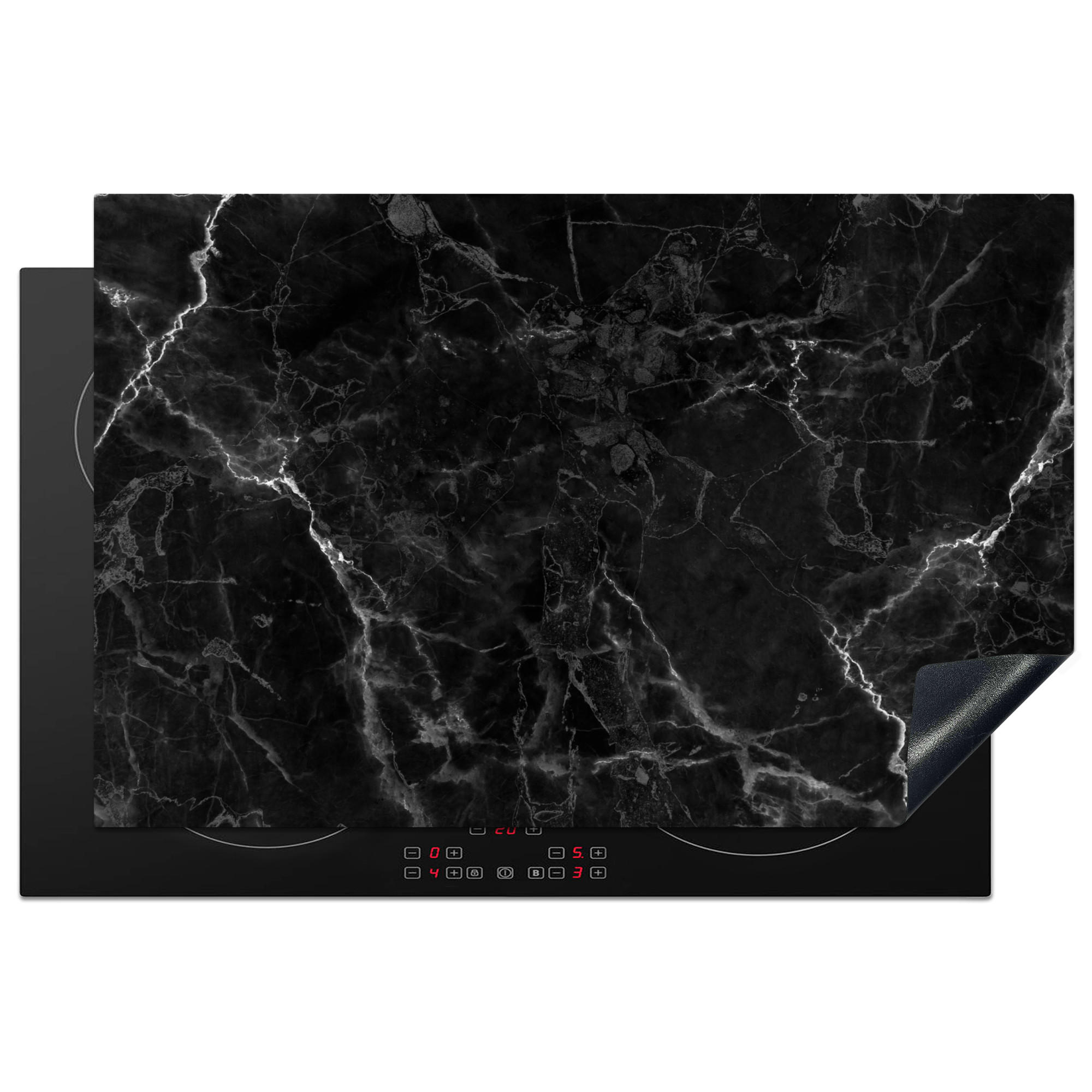 HERDABDECKPLATTE Marmor - Schwarz - Weiß - Textur - Marmoroptik 80x52 cm - Silberfarben, Kunststoff (80.2/0.2/52.2cm) - MuchoWow