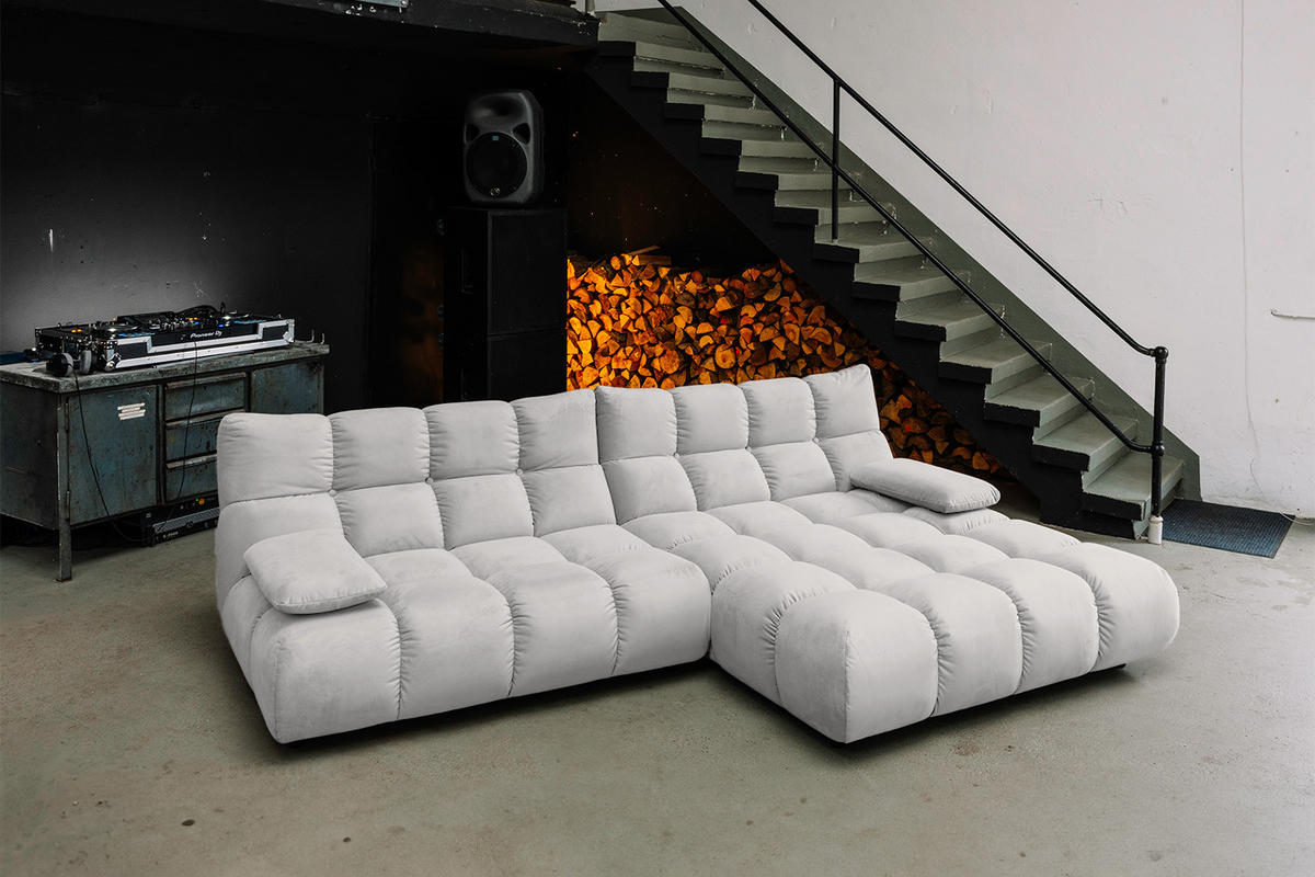 ECKSOFA VIVIEN Silber Velvet - Silberfarben/Schwarz, Kunststoff/Textil (290/178cm) - KAWOLA