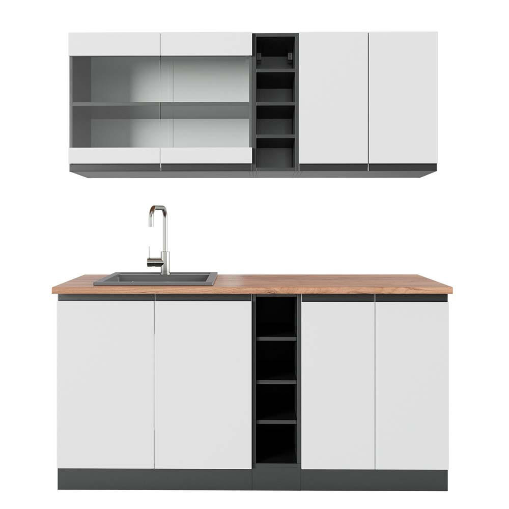 SINGLEKÜCHE R-Line Weiß/Anthrazit 160 cm, AP Eiche - Anthrazit/Weiß, Holzwerkstoff (160/81.6/60cm) - Vicco