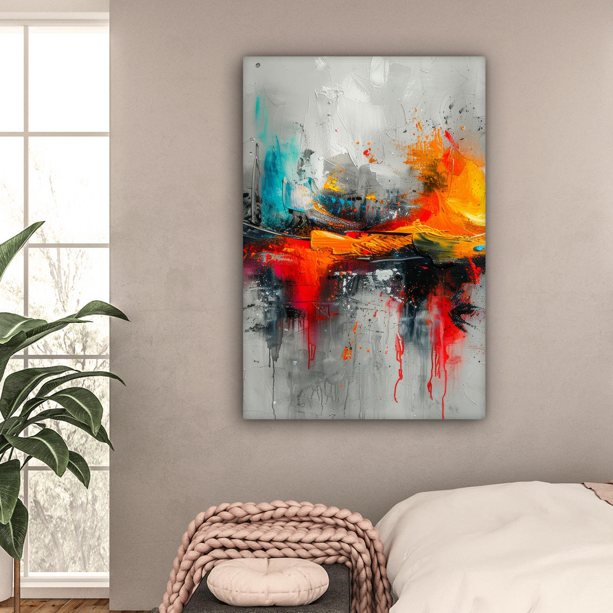 LEINWANDBILD Moderne Kunst - Orange - Grau - Abstrakt 90x140 cm - Hellgrau, Textil (90/140cm) - MuchoWow