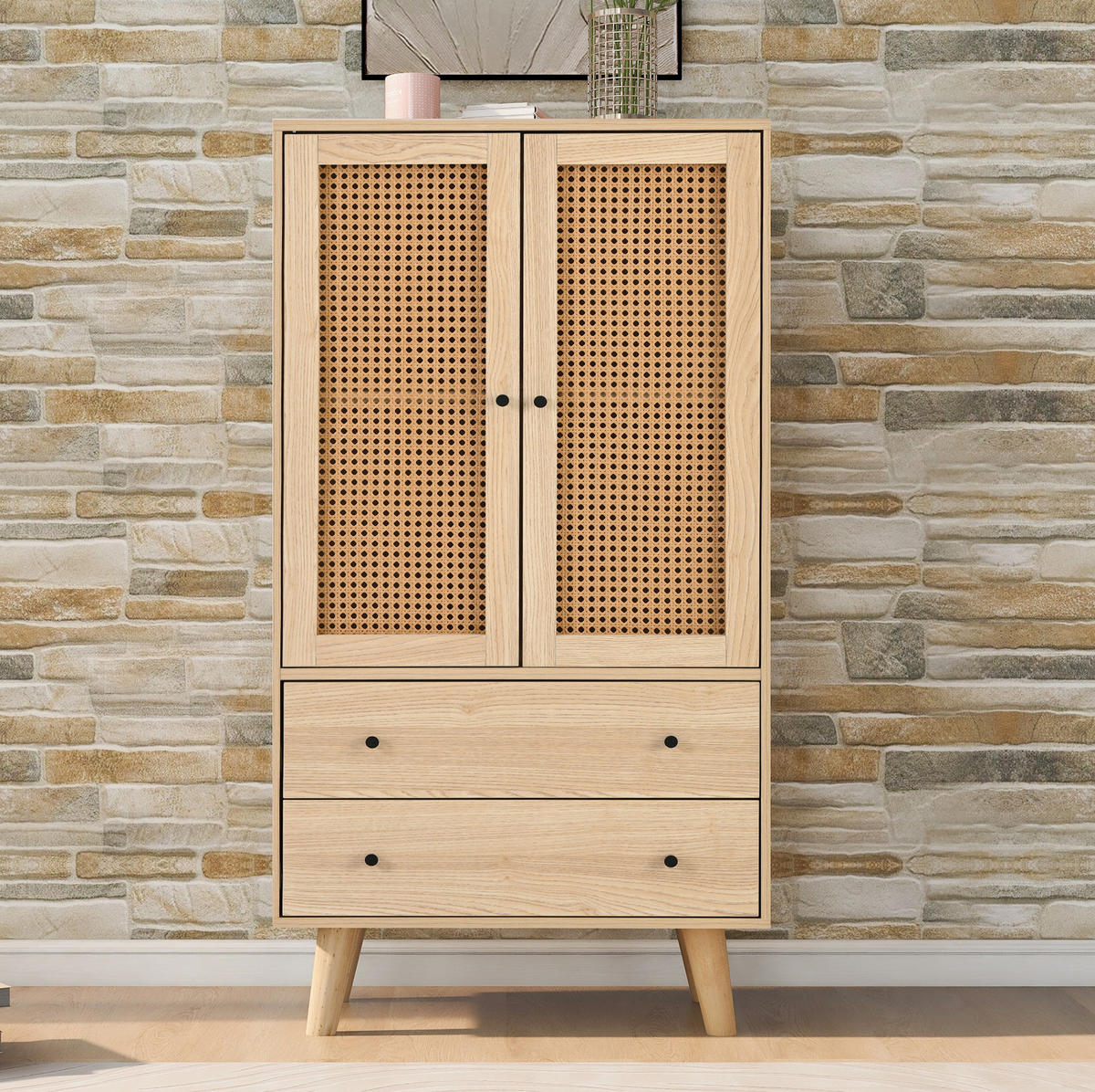 SIDEBOARD 60/40/120 cm aus Spanplatte mit Rattangeflecht Eichefarben - Eichefarben, Holzwerkstoff (60/120/40cm) - Modenvie