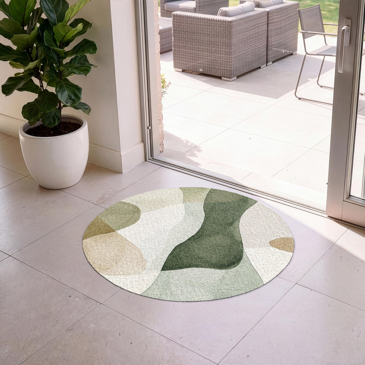 ROHOŽKA Japandi - Abstraktní - Zelená 90x90 cm - různobarevná, textil/umělá hmota (90/0.4cm) - MuchoWow