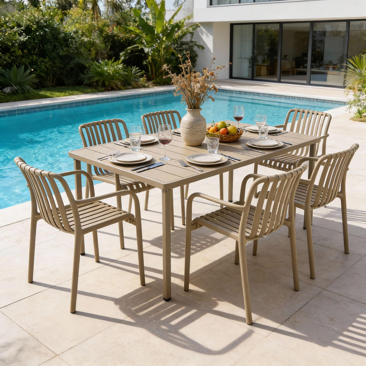 GARTENMÖBEL SET TULIPANO 7er Set champagne - Champagner, Metall - IDIMEX