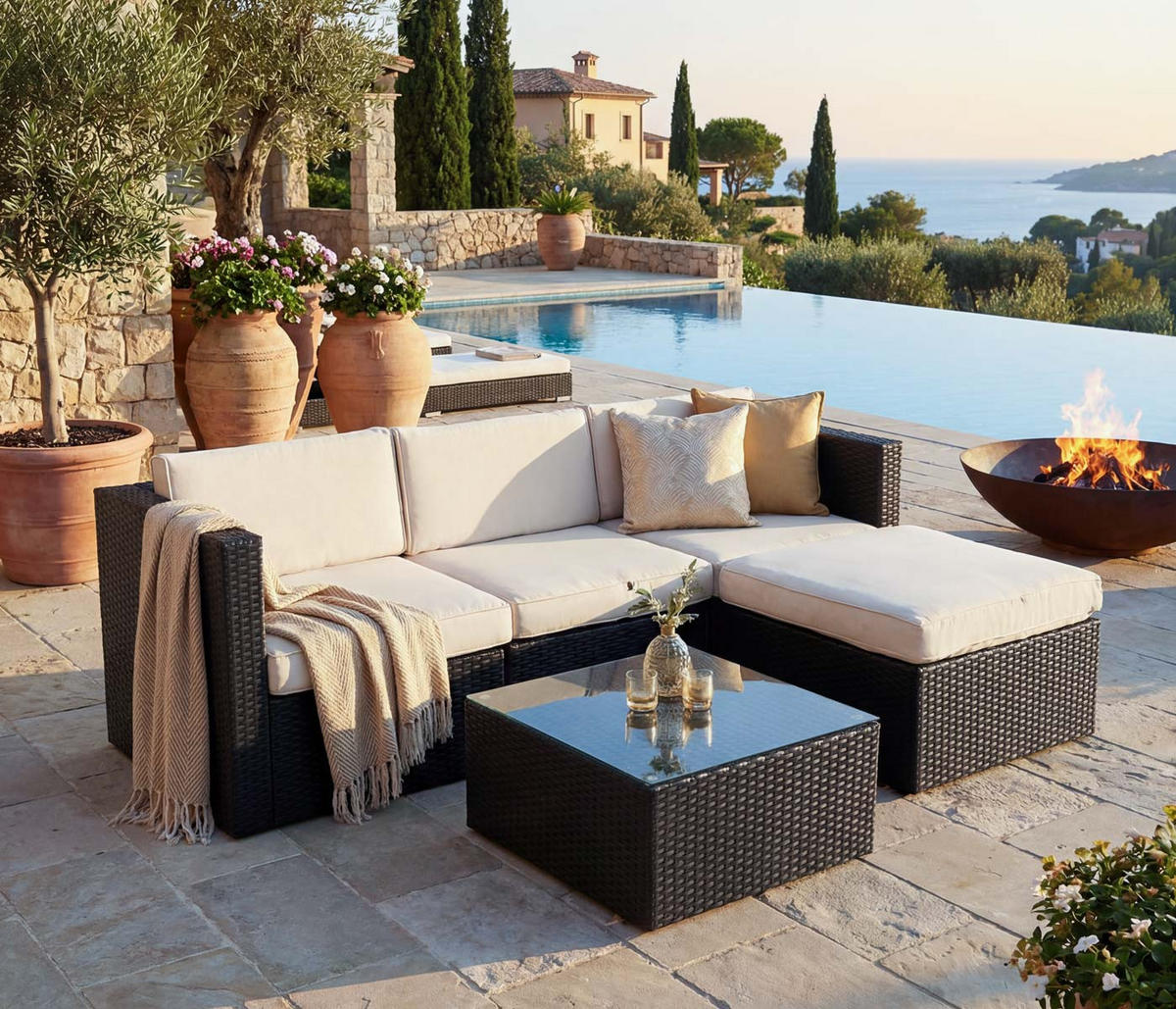 POLY-RATTAN-GARNITUR Braun - Braun, Kunststoff - MCW