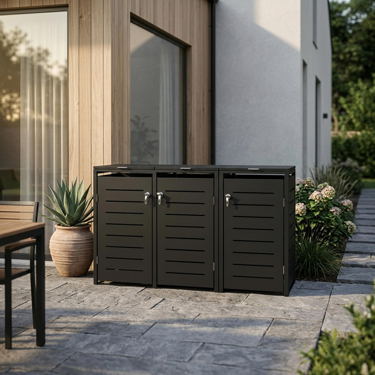 MÜLLTONNENVERKLEIDUNG London - Mülltonnenbox für 3 - Stahl verzinkt, anthrazit - Grau, Metall (198/116/80cm) - TPFGarden