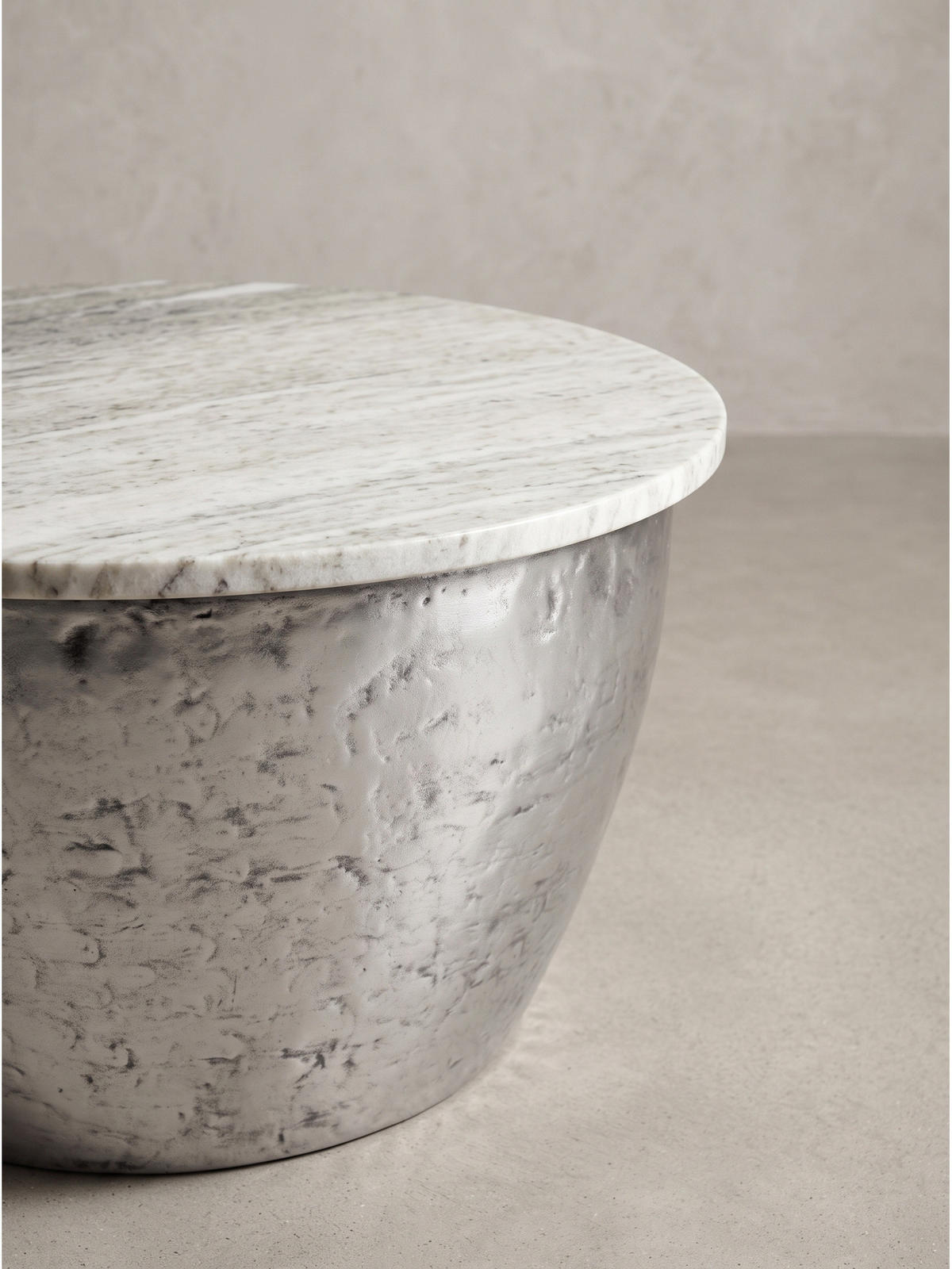 COUCHTISCH HAVEL, Marmor, handgefertigt, Beige-Silber, Ø 60 x 34 cm - Silberfarben, Stein/Metall (60/60/34cm) - KADIMA DESIGN