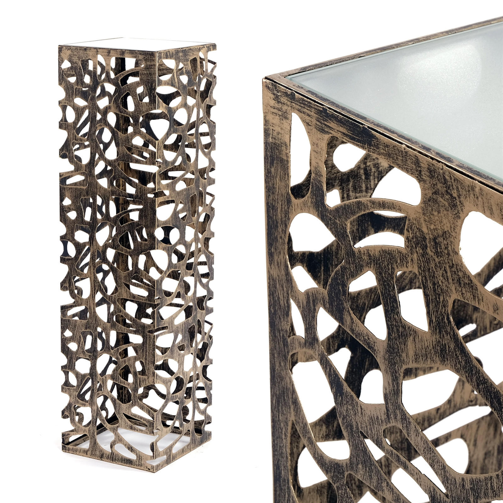 SÄULE Enza Grande Metall antik-silber - Goldfarben, Metall (27/27/100cm) - DESIGN DELIGHTS