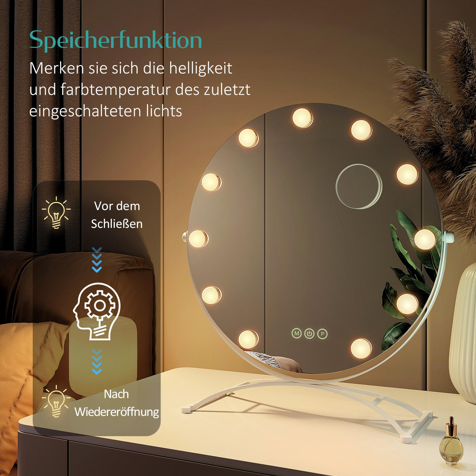 KOSMETIKSPIEGEL Rund mit Beleuchtung, Weiß, Ø50 cm - Weiß, Glas (50/6/50cm) - EMKE