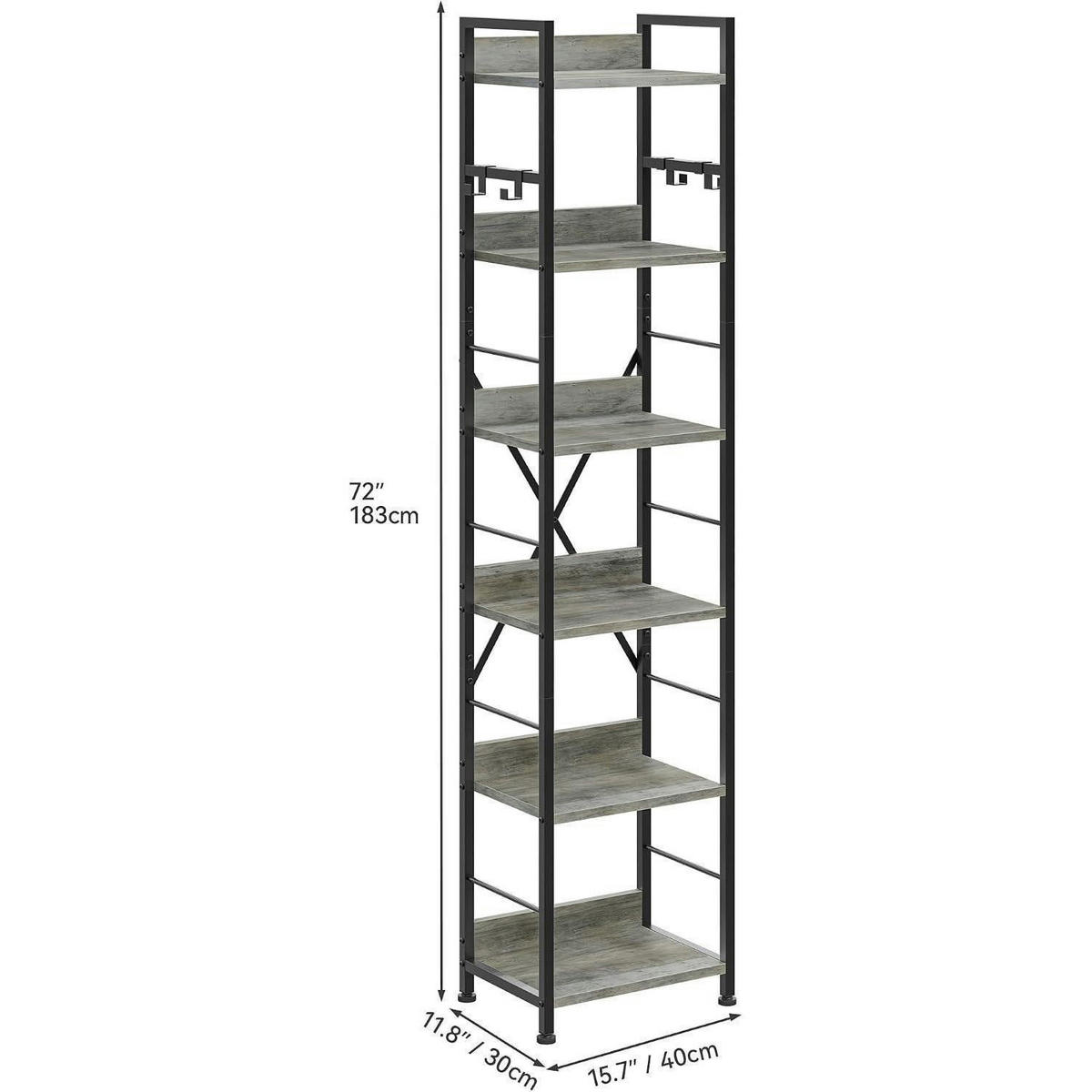 BÜCHERREGAL mit 6 Ebenen 30 x 40 x 180 cm Grau - Grau, Holzwerkstoff (40/183/30cm)