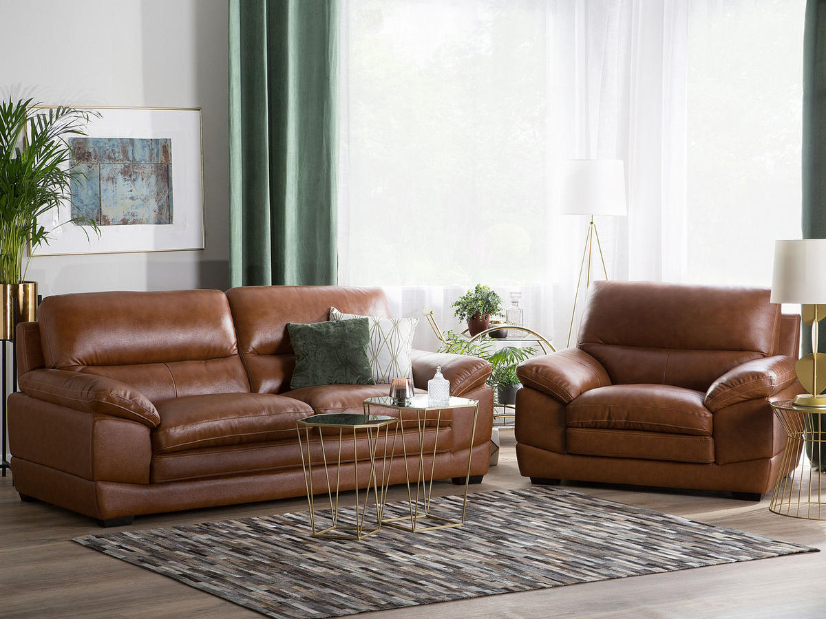 SOFA-SET 4-sitzer Leder Braun Horten - Braun, Leder/Kunststoff (200/89/85cm) - Beliani