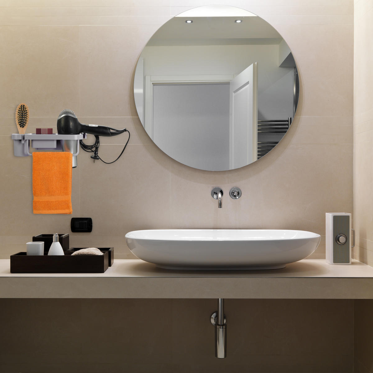 FÖHN-HALTERUNG - Grau, Kunststoff (30/9/10.5cm) - Relaxdays