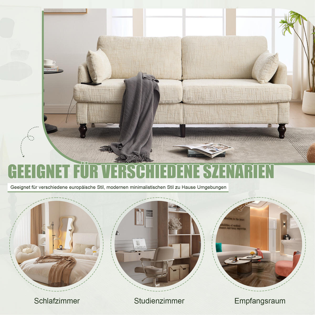 2-SITZER Sofa Chenille mit USB-Anschluss und LED-Licht 175/83/78 cm Beige - Beige, Textil (175/78/83cm) - Redom