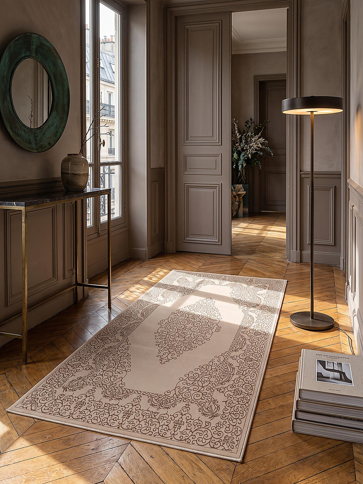 TEPPICH Kurzflor ERESMA Orient-Medaillon Polyester Beige 80 x 150 cm - Beige, Textil (80/150cm) - KADIMA DESIGN