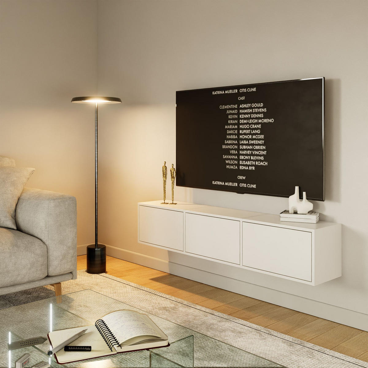 TV-LOWBOARD hängend, 3 Klappen, Weiß, 150 cm - Weiß, Holzwerkstoff (150.1/30/30cm) - Selsey