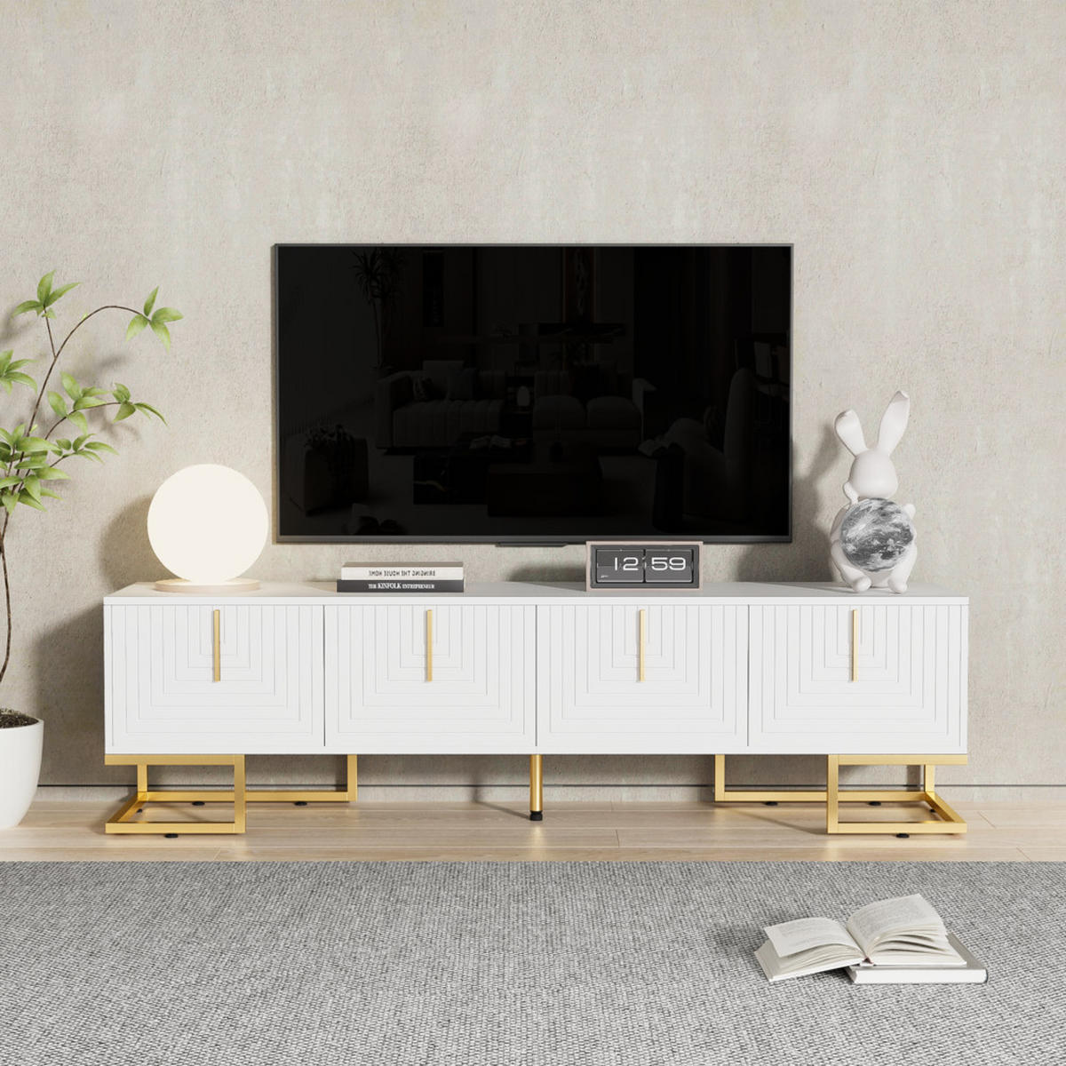 TV-SCHRANK Lowboard Goldene Griffe Füße 70-79 Zoll Weiß - Weiß, Holz (48/15/83cm) - FLIEKS