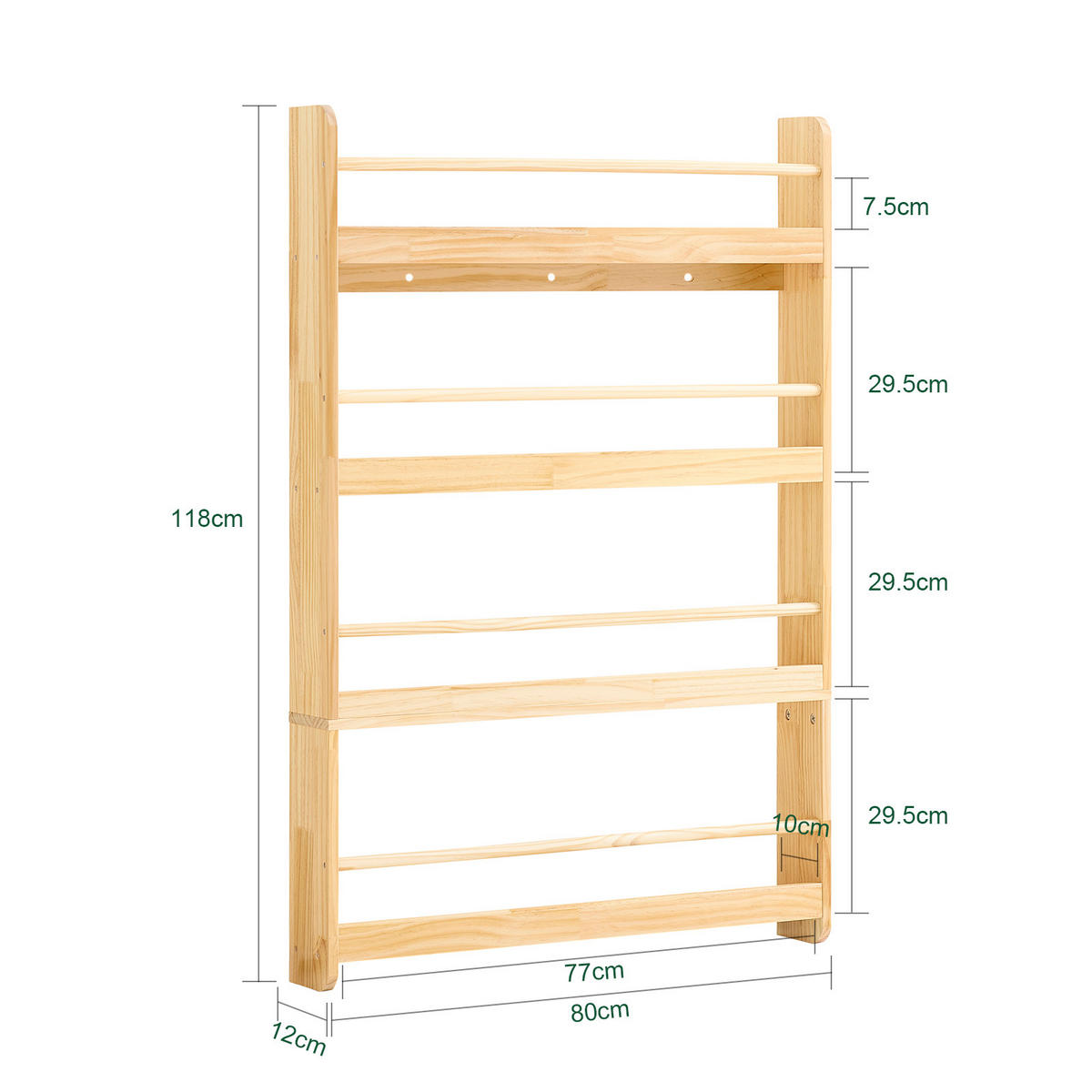 BÜCHERREGAL für Kinder mit 4 Ablagen, Kiefer - Naturfarben, Holz (80/118/12cm) - SoBuy
