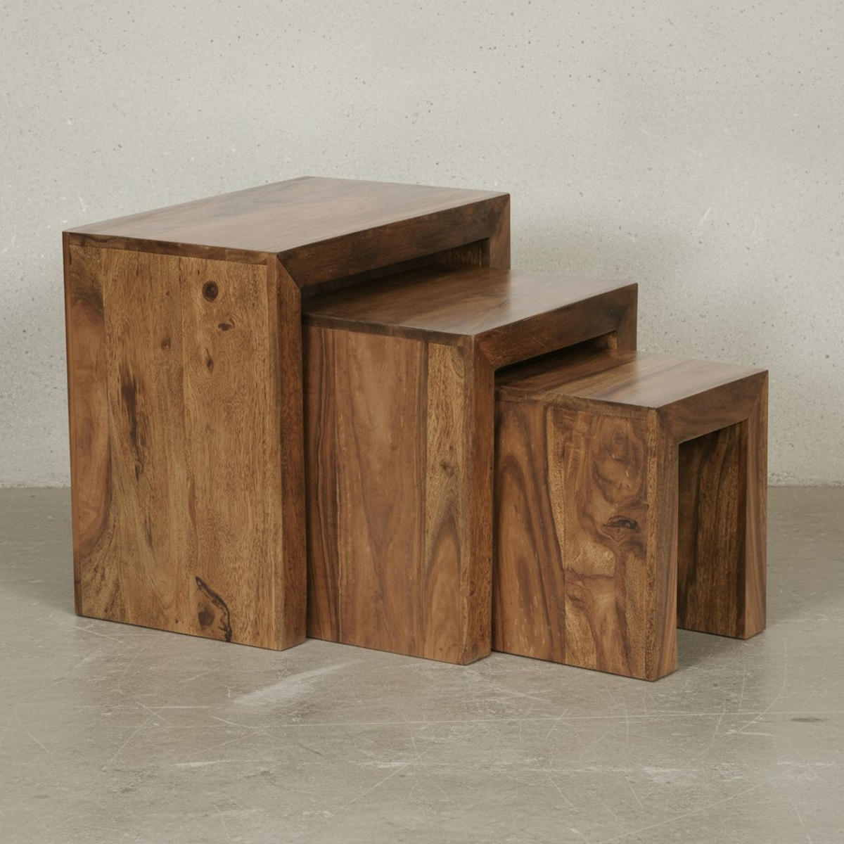 BEISTELLTISCH 3er Set Massivholz Platzsparend Handgefertigt, Braun 50x30x50 cm - Braun, Holz (30/50/50cm) - KADIMA DESIGN