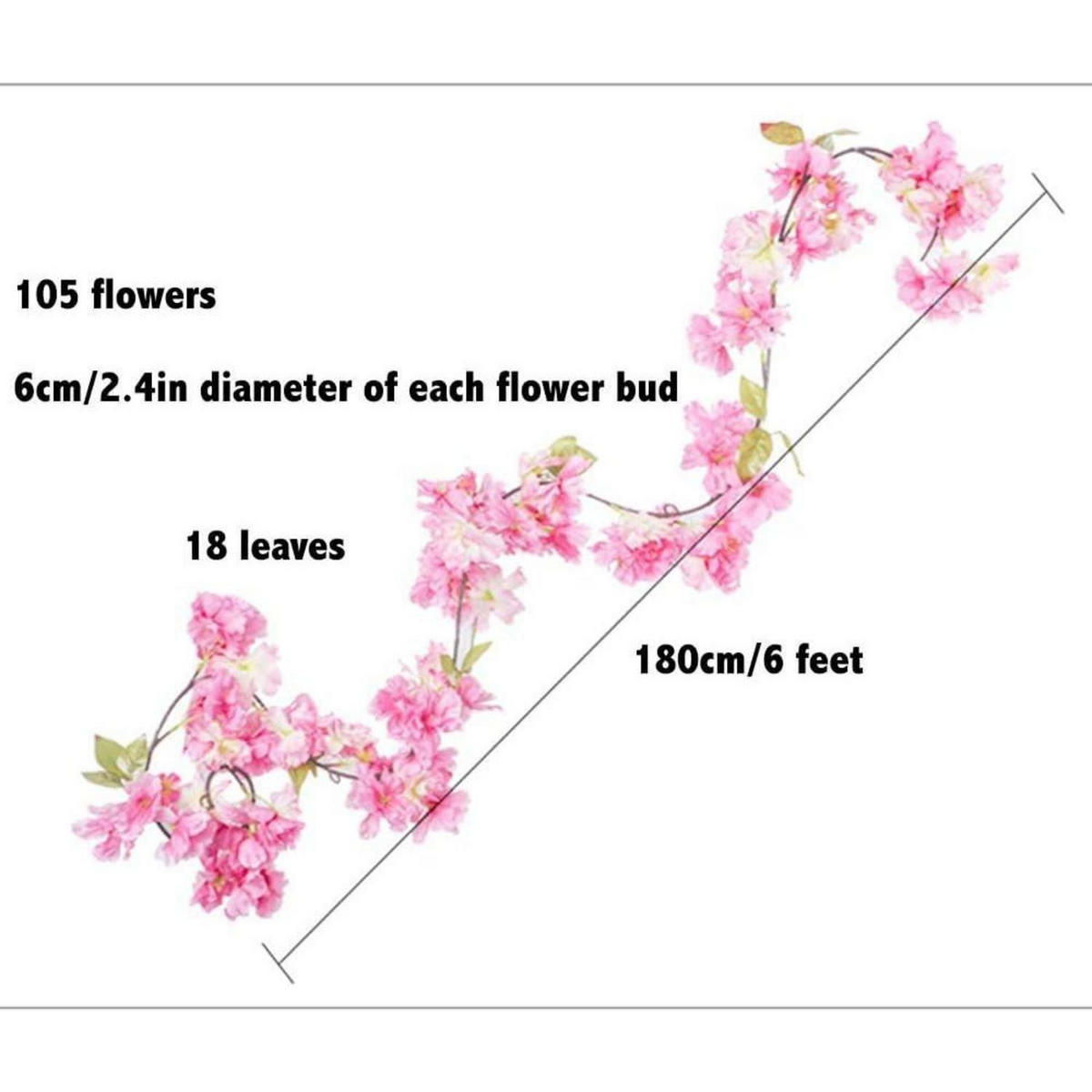 KÜNSTLICHE Kirschblütengirlande 2-teiliges Set 180 cm - Rosa, Kunststoff (40cm)