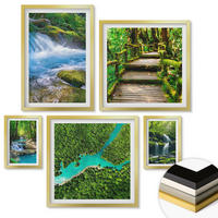 WANDBILDER 5er Set - 50x50 cm & 20x30 cm & 40x60 cm Goldrahmen - Grüne Berge, Flussfelsen - Goldfarben, Kunststoff (40/60cm) - ArtPrintCave