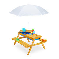 SITZGRUPPE Natur Holz Kinder mit Sonnenschirm - Hellbraun, Holz/Kunststoff - Relaxdays