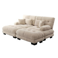 ECKSOFA 220/145/81 cm hellbraun aus Chenille mit 2 Ottomane und Kissen - Cappuccino, Textil (145/220cm) - OKWISH