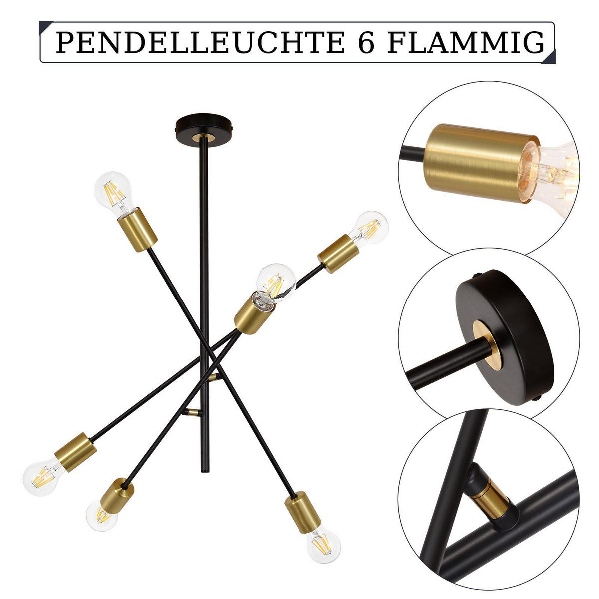 HÄNGELEUCHTE Aura 6-flammig 64/64/63 cm - Goldfarben, Holzwerkstoff (64/64/63cm) - Nettlife