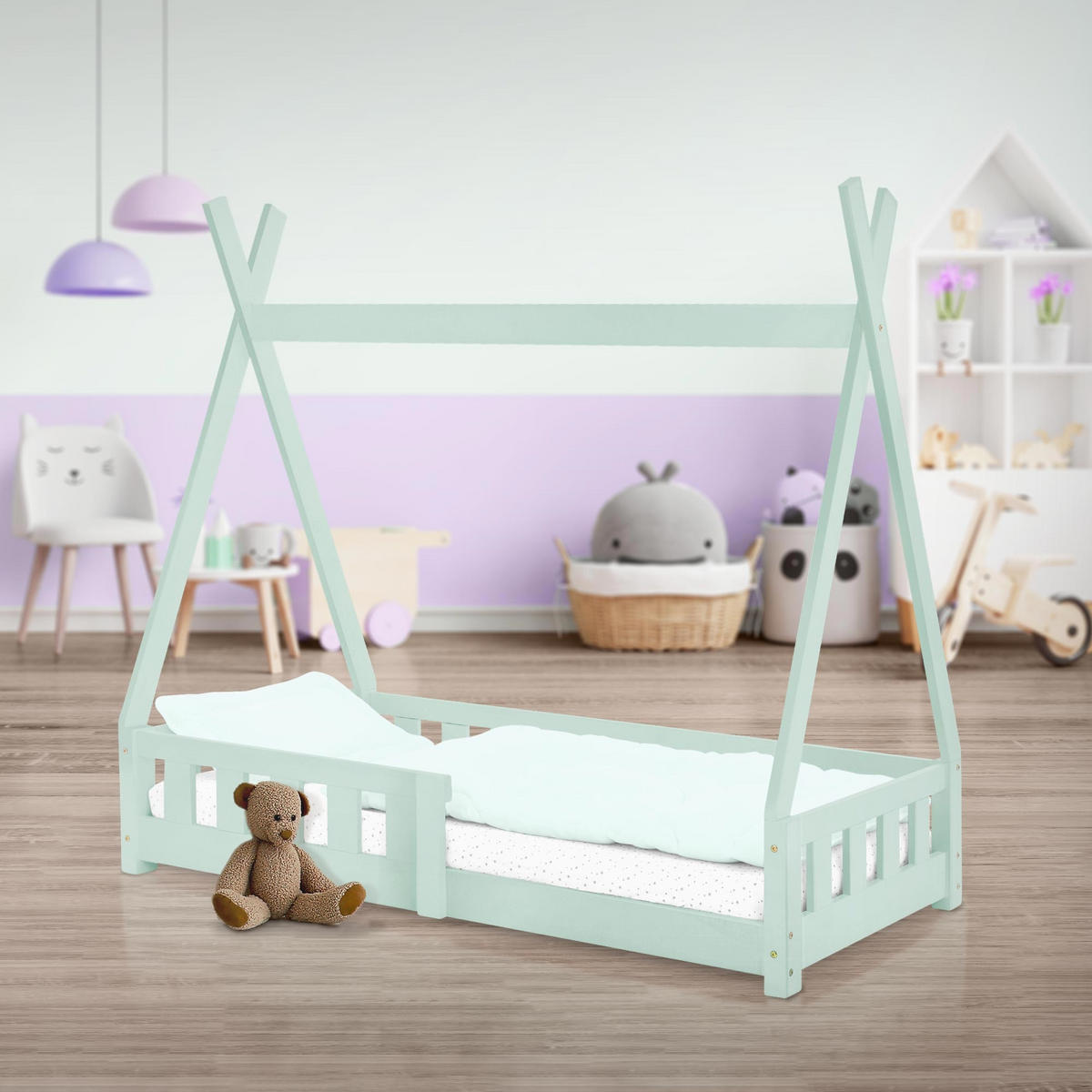 KINDERBETT Tipi 70x140 cm Mint - Mintgrün, Holz (70/140cm) - ML-DESIGN