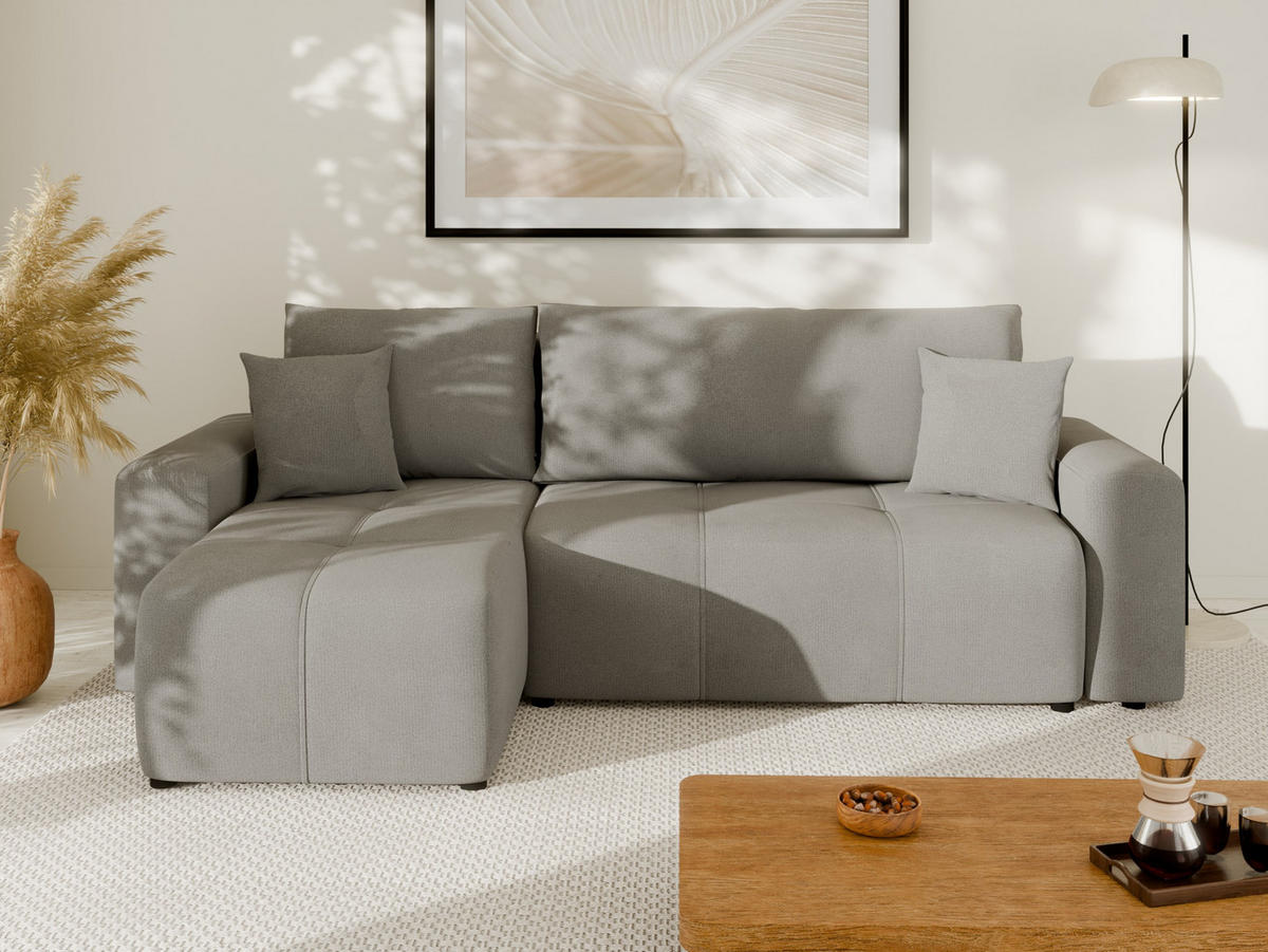 ECKSOFA Nolani mit Schlaffunktion & Bettkasten – Modern & Bequem - Grau, Kunststoff (248/145cm) - Panda Möbel