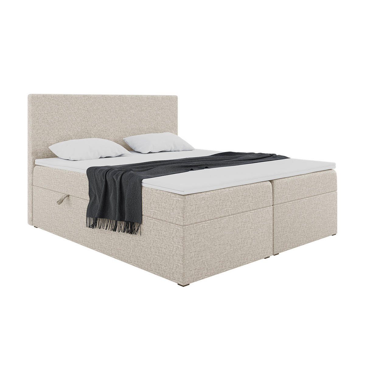 BOXBETT ZLATAN 160x200 cm in Beige Webstoff - Beige/Schwarz, Holz/Holzwerkstoff (160/200cm) - Meblini