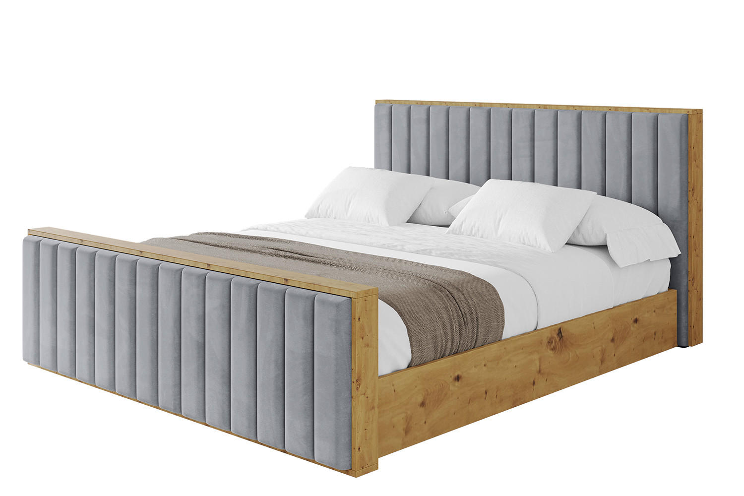 POLSTERBETT mit Bettkasten, Fußteil und Lattenrost, Boxbett ohne Matratze - ENZO4-Z 160x200 Grau - Grau, Holzwerkstoff/Textil (160/200cm) - ALTDECOR