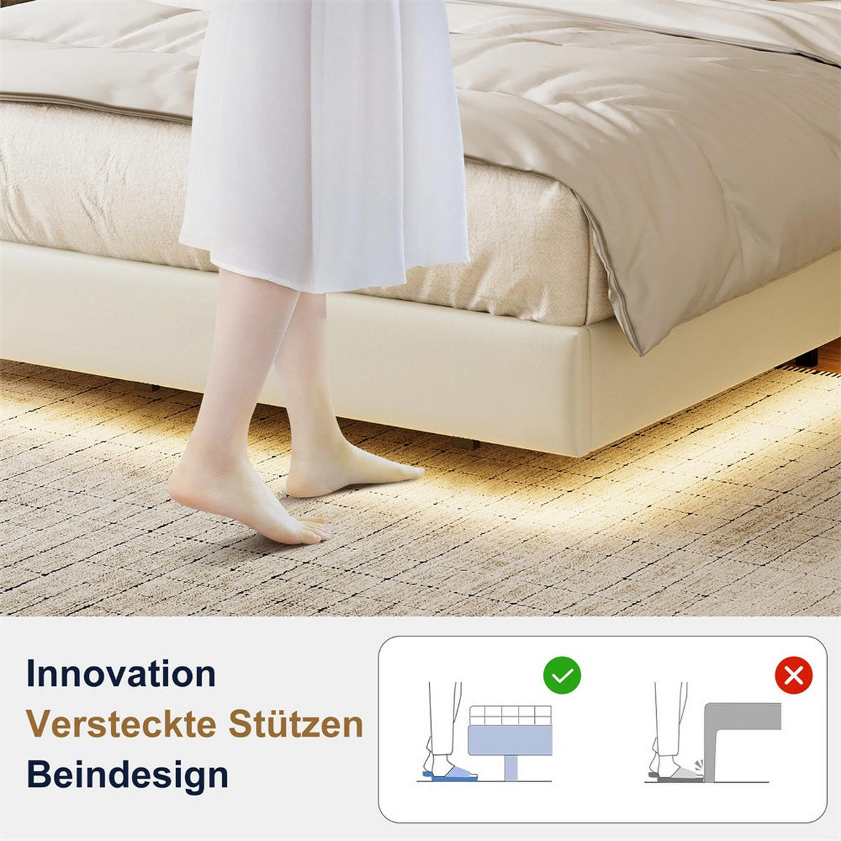 POLSTERBETT 140 x 200 cm - versteckter Stauraum im Kopfteil und Ladestation - LED-Beleuchtung - Weiß - Weiß, Textil (140/200cm) - DELFA