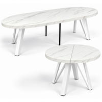 ESSTISCH rund ausziehbar 100/300/76 cm, Marmor, 54 cm Tischplatte + Industrial Metallgestell Weiß - Hellgrau/Weiß, Holzwerkstoff/Metall (100/300/76cm) - Damale Möbel