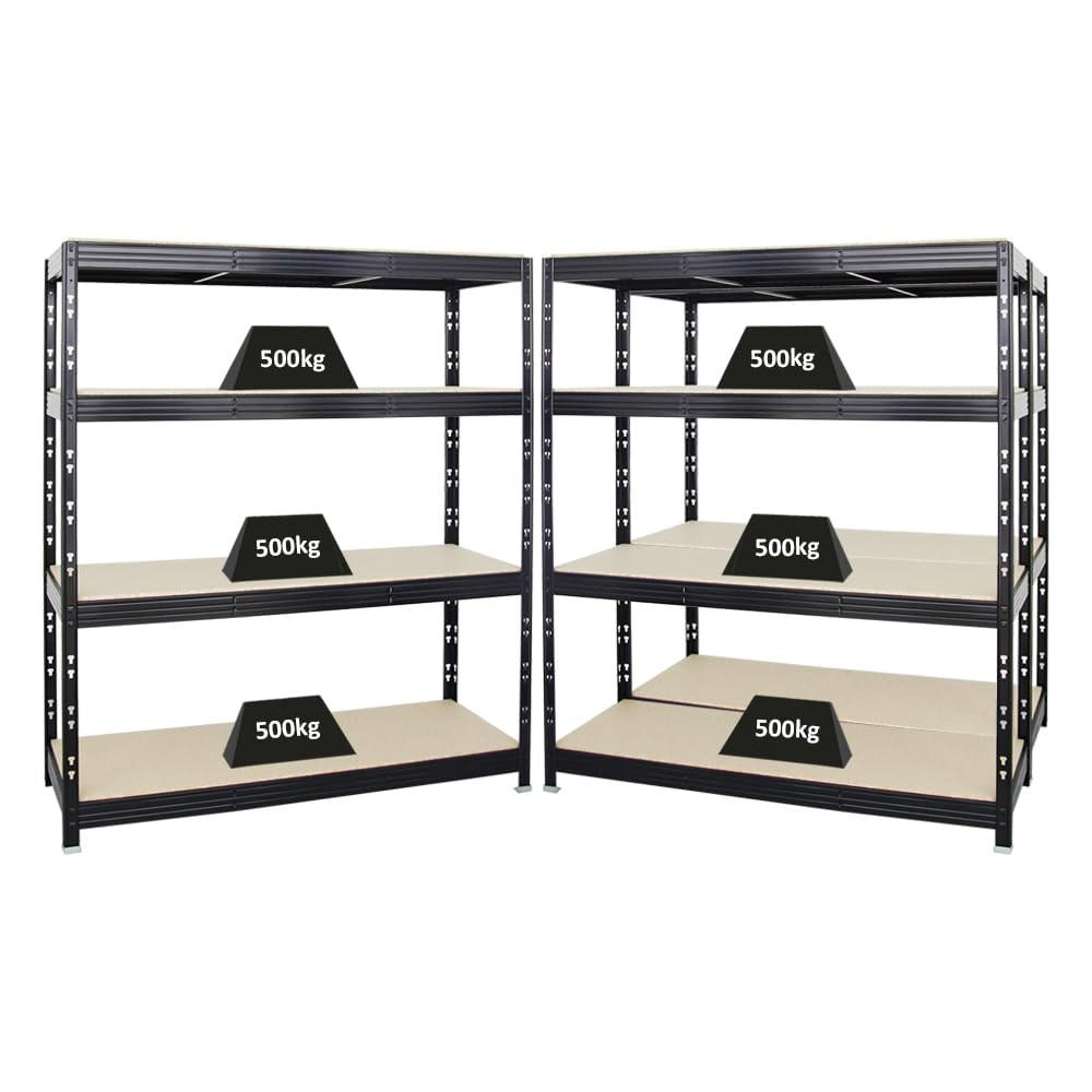 SCHWERLASTREGAL Rhino 3er-Set mit 3x 180x160x60 cm 4 Spanplatten-Ebenen 16mm Fachlast 500 kg Schwarz - Schwarz, Metall (480/180/60cm) - PROREGAL