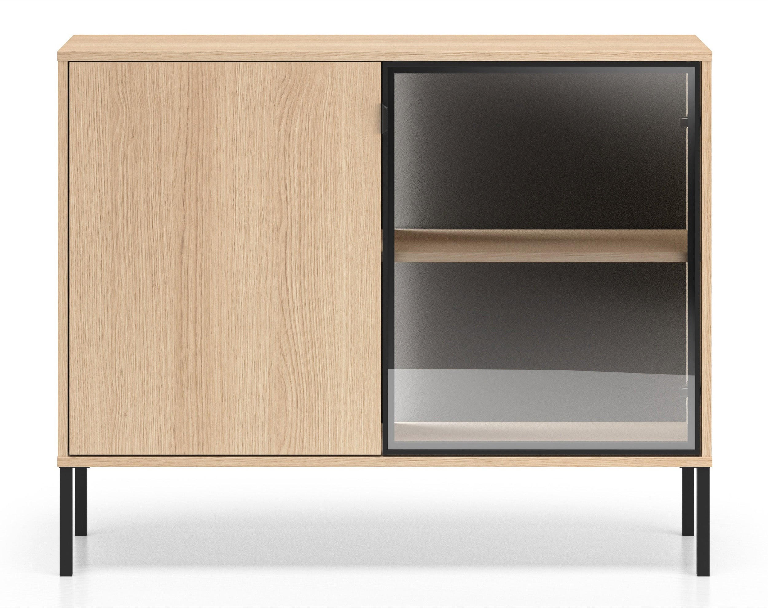 SIDEBOARD Barnee Eichenholzoptik 107 cm - Beige/Schwarz, Holzwerkstoff/Metall (107/86/40cm) - Selsey