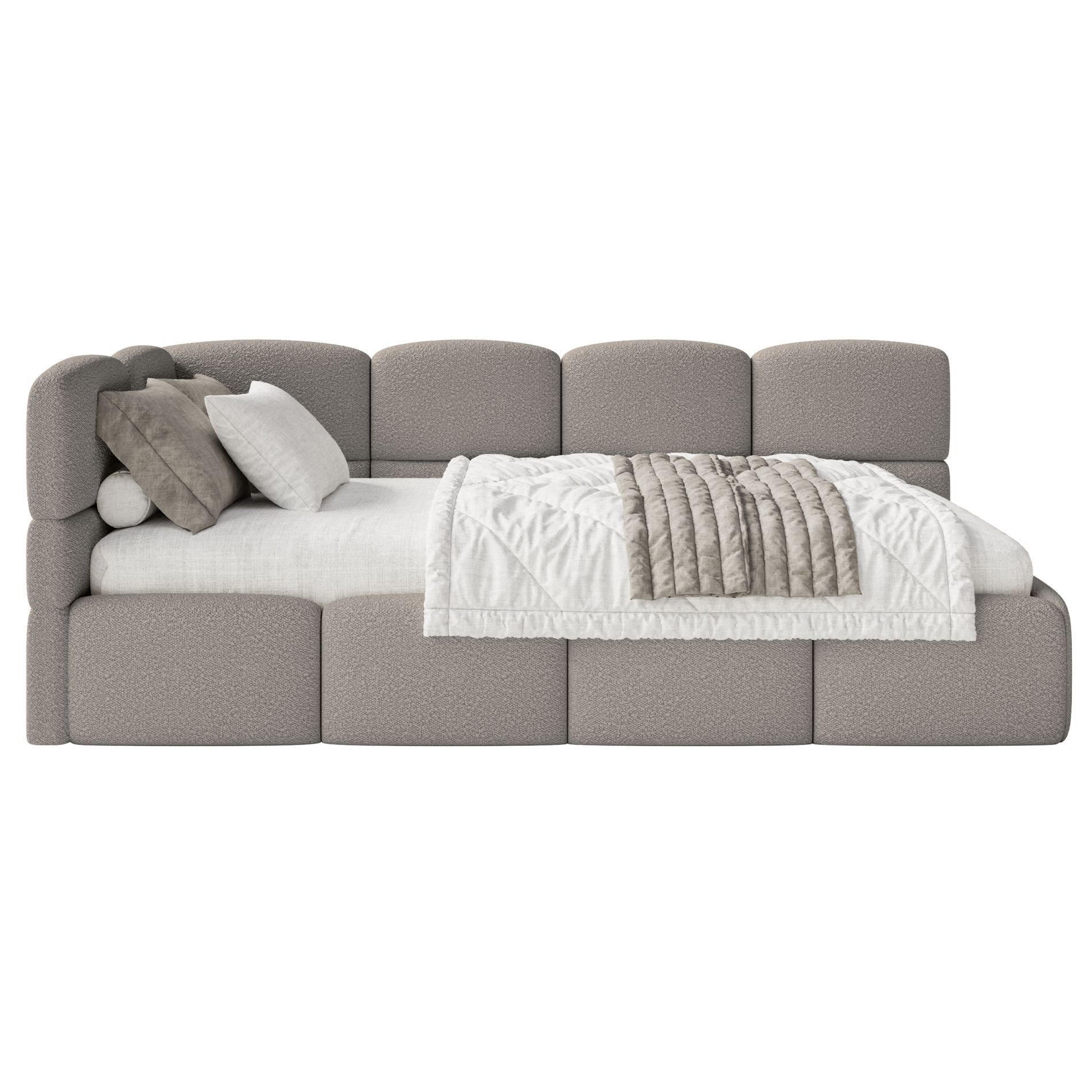 JUGENDBETT Cloudy links Bouclé Grau - Grau, Kunststoff/Textil (90/200cm) - Selsey