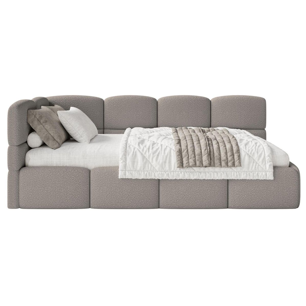 JUGENDBETT Cloudy links Bouclé Grau - Grau, Kunststoff/Textil (90/200cm) - Selsey