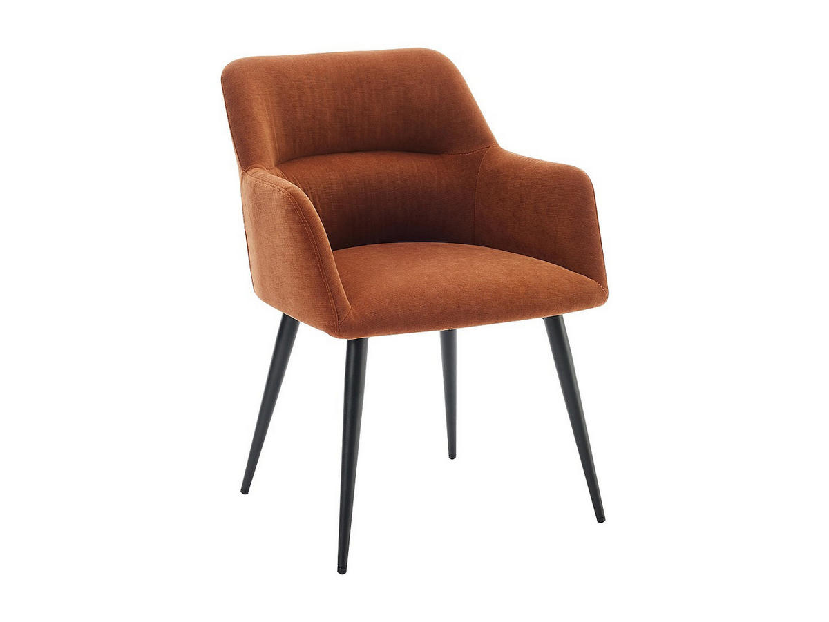 STUHL mit Armlehnen 6er-Set - Stoff & schwarzes Metall - Terracotta - HEKA - Braun, Textil (61/78/59.5cm) - Vente-Unique