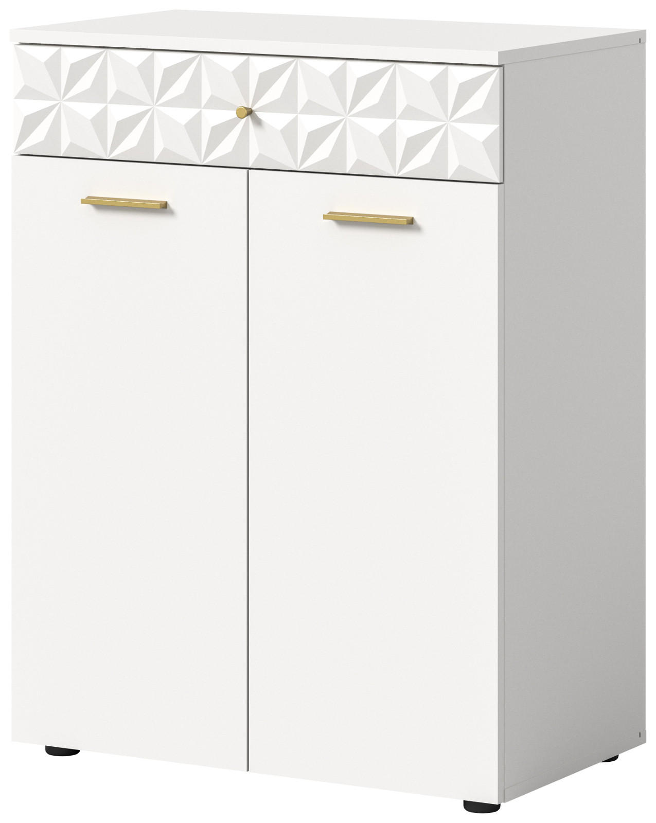 KOMMODE weiß Hochglanz 70 cm, Sideboard mit 3D-Struktur - Weiß Hochglanz/Goldfarben, Holzwerkstoff/Kunststoff (70/92/40cm) - Inn.Furn