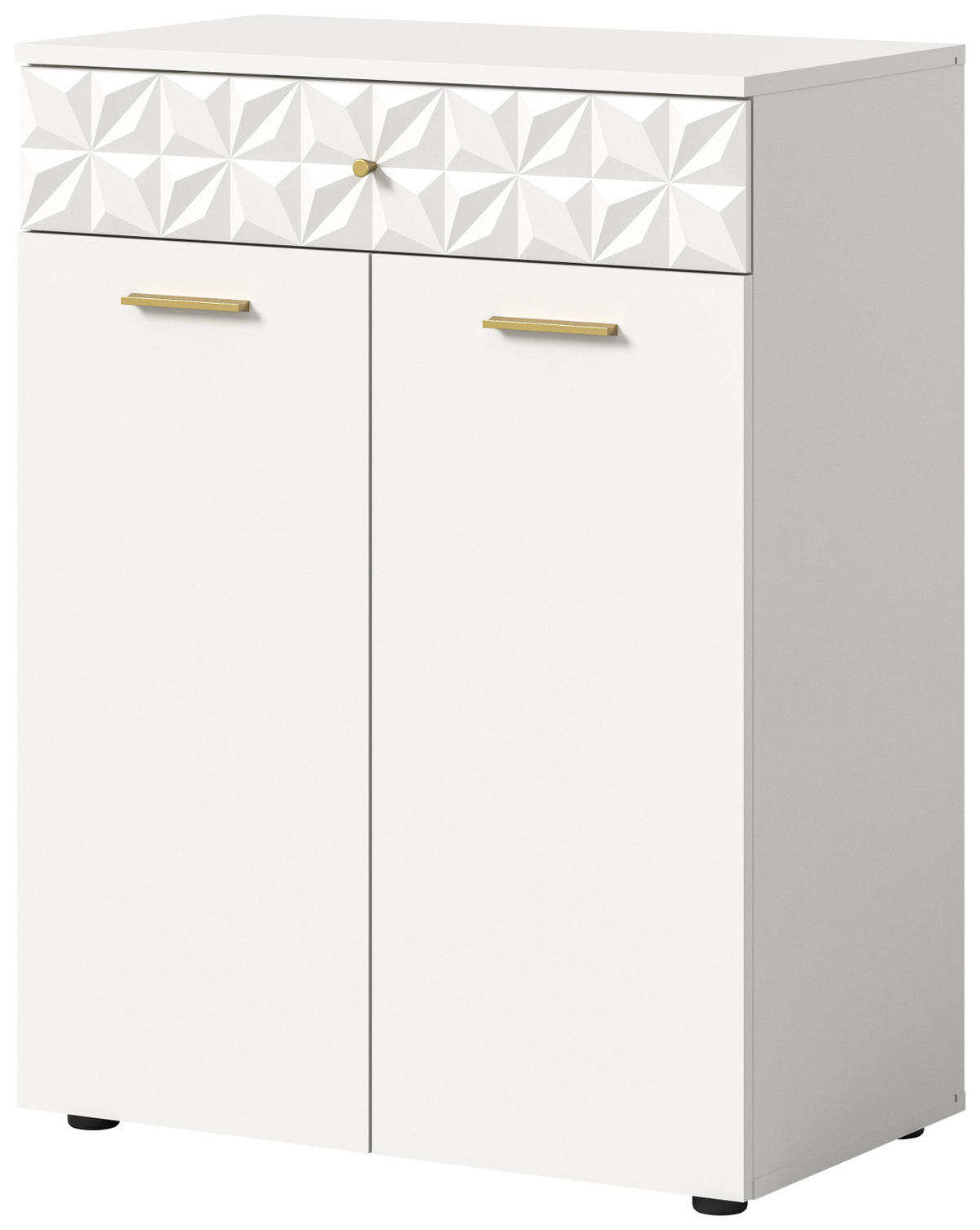 KOMMODE weiß Hochglanz 70 cm, Sideboard mit 3D-Struktur - Weiß Hochglanz/Goldfarben, Holzwerkstoff/Kunststoff (70/92/40cm) - Inn.Furn
