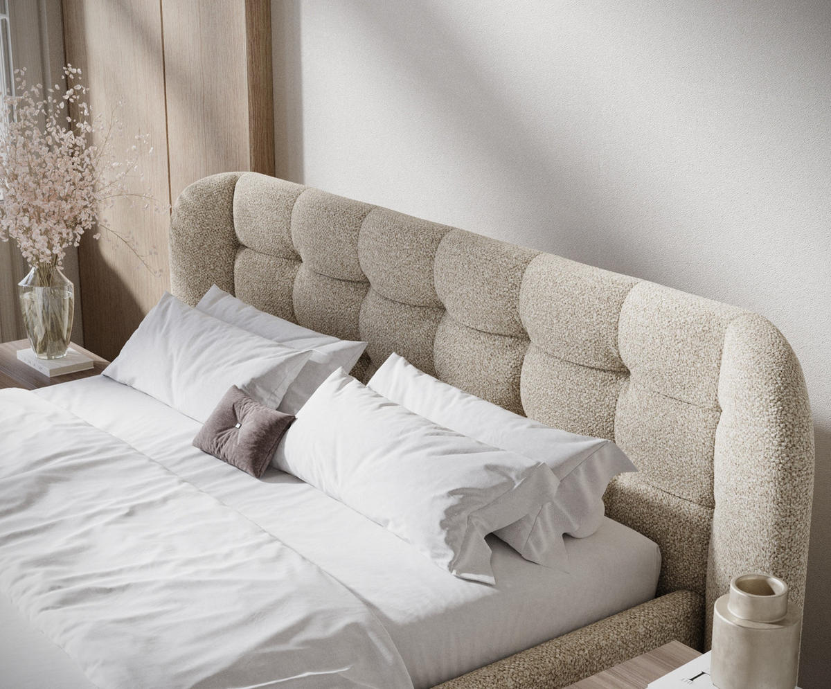 POLSTERBETT Nuno Beige 140/200 cm im Plüsch-Stoff - Beige/Naturfarben, Holz/Holzwerkstoff (140/200cm) - Maison de Reve