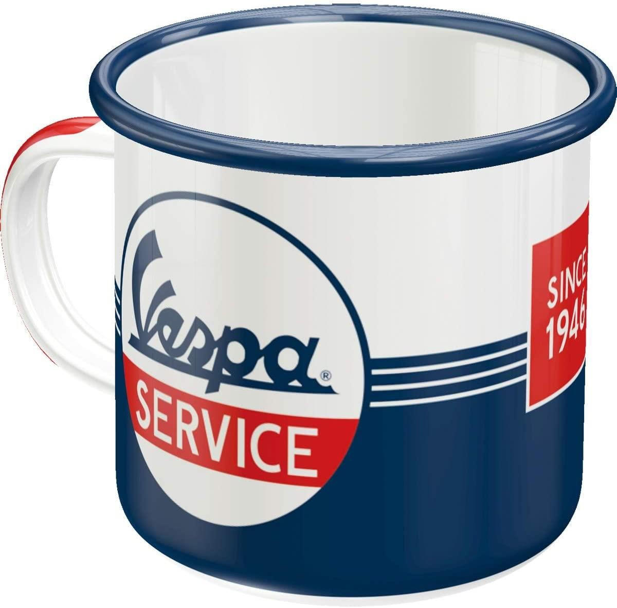 EMAILLE-BECHER 360 ml Vespa Service - Kirschrot/Weiß, Metall (0.36L) - Nostalgic-Art