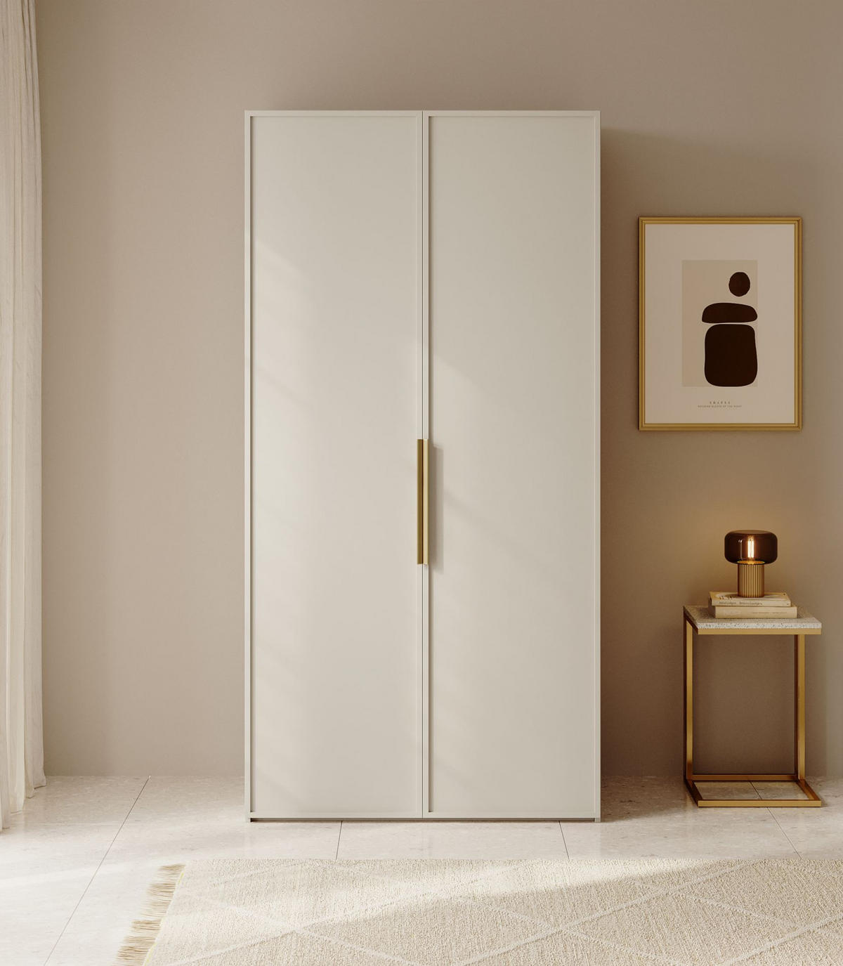 KLEIDERSCHRANK Frame Greige 100 cm - Taupe/Goldfarben, Holzwerkstoff/Metall (100/200.5/57cm) - Selsey