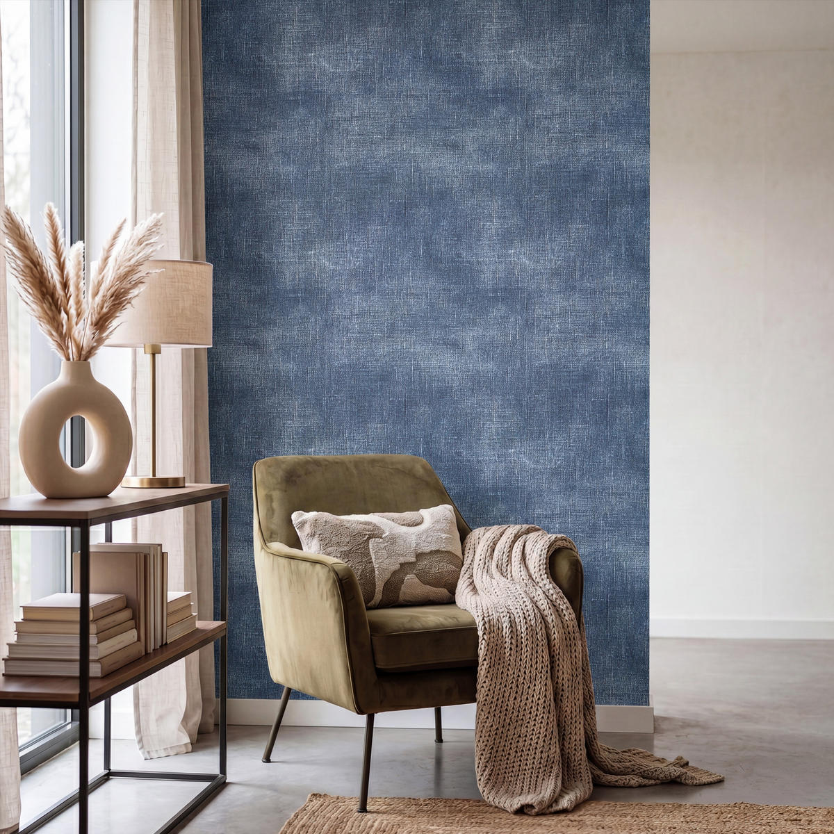 TAPETE - Leinen - Textur - Muster - Denim - Rustikal - 140x200 cm - Blau, Papier (140/200cm) - OnlyWow