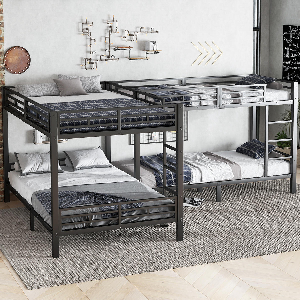 ETAGENBETT Schwarz 90/200 cm und 140/200 cm mit dreistufiger Leiter - Schwarz, Metall (140/200cm) - MIVRAY