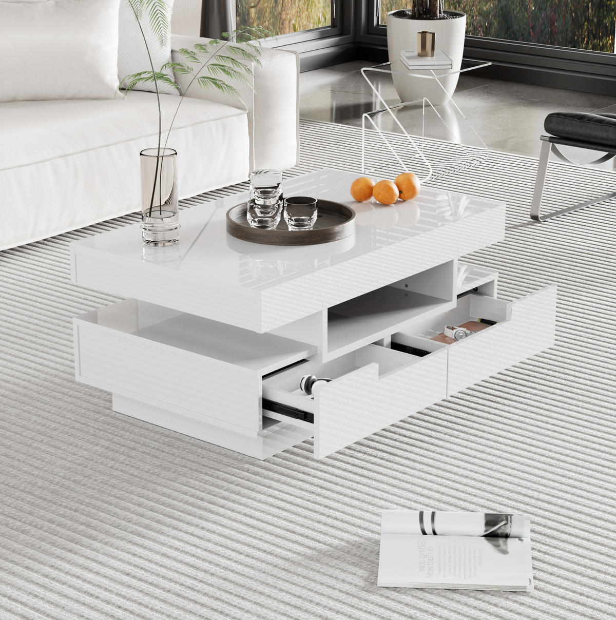COUCHTISCH mit LED 80x50x36 cm Hochglanz Weiß - Weiß, Holzwerkstoff (80/50/36cm) - Meubliv